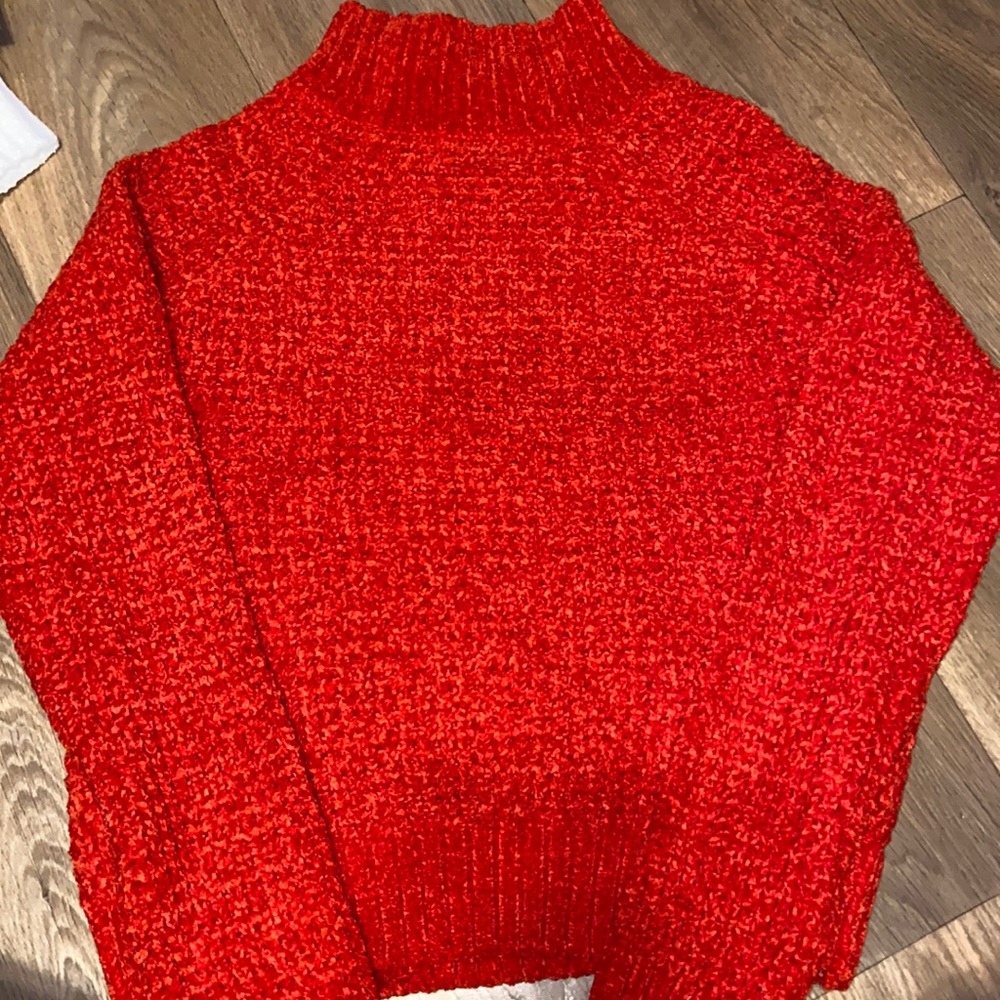 Red cropped turtleneck sweater